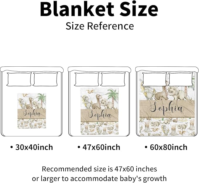 Personalized Baby Blankets for Boys Girls, Custom Name Cute Dinosaur Baby Blanket, Soft Receiving Blanket for Newborns and Toddlers, Ideal for Baby Showers and Nursery Decor
