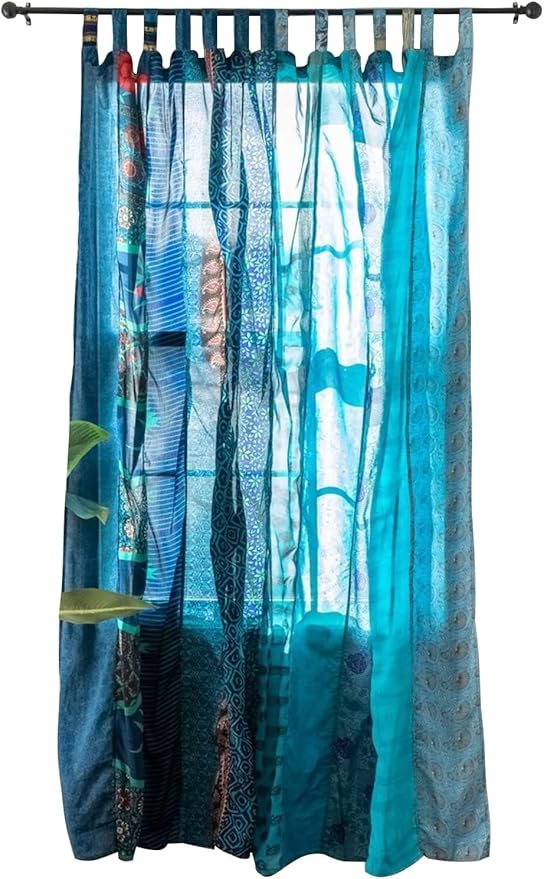 YILLE 1 Piece Silk Saree Curtains - Boho Curtain, Window, Room Curtain for Home Decor LightWieght Aesthetic Vibe