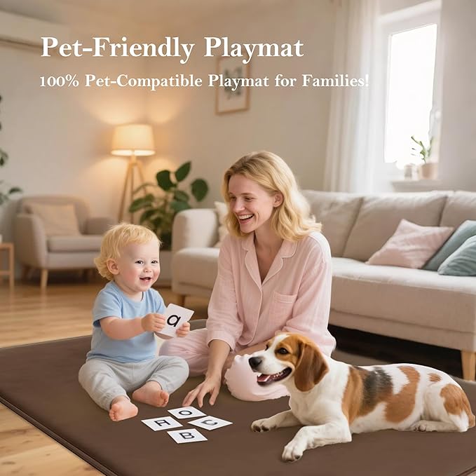 PapaMama Ultra Soft Baby Play Mat for Floor, 1.3" Thick Memory Foam 50x50 Playpen Mat with Non-Slip Backing, Coral Velvet Child Nursery Rug, Tummy Time & Crawling & Yoga Mat for Infant, Toddlers, Kids