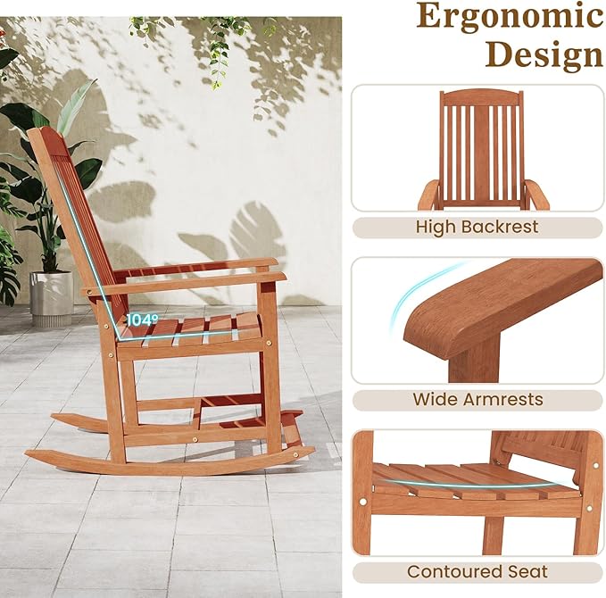 Giantex Set of 2 Outdoor Rocking Chairs, Solid Wood High Back Rocker with Slatted Seat, Wide Armrests, Oversized Porch Rocker for Patio, Backyard, Garden and Lawn, 400 LBS Weight Capacity