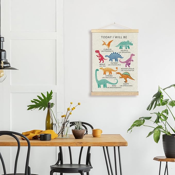 BCUANGD Dinosaurs Dino Wall Decor - Toddler Baby Boys Room Wall Art Poster Hanger with Wood Frames, Inspirational Mental Health Wall Hanging Canvas Decor for Kids Room Nursery Bedroom, 12x16 Inches