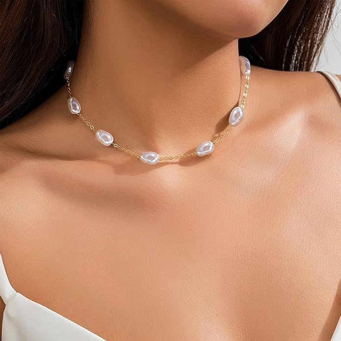 SmileBelle Pearl Necklaces for Women, Daisy Pearl Choker as Christmas Stocking Stuffers for Teens, Silver Daisy Pearls Jewelry Trendy Stuff Birthday Gifts 3 Pearls White Necklace as Wedding Jewelry