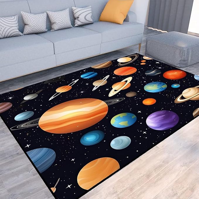 Space Rug for Kids Room Rugs Cartoon Stars Carpet Galaxy Planet Printed Throw Rugs for Boys Children Bedroom Living Room,39 in x 79 in