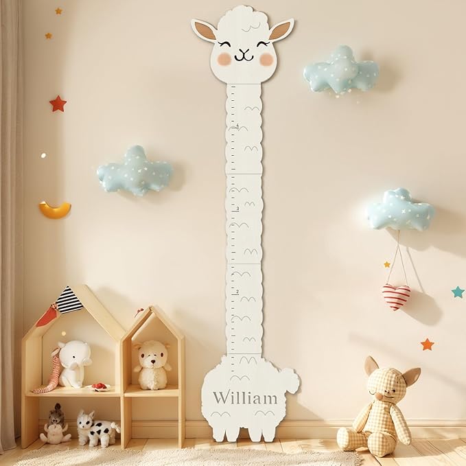 Personalized Name Height Chart for Wall, Alpaca Wood Growth Chart, Height Measurement for Wall Girls Boys Teen Room Wall Decor 63" x 15.7"