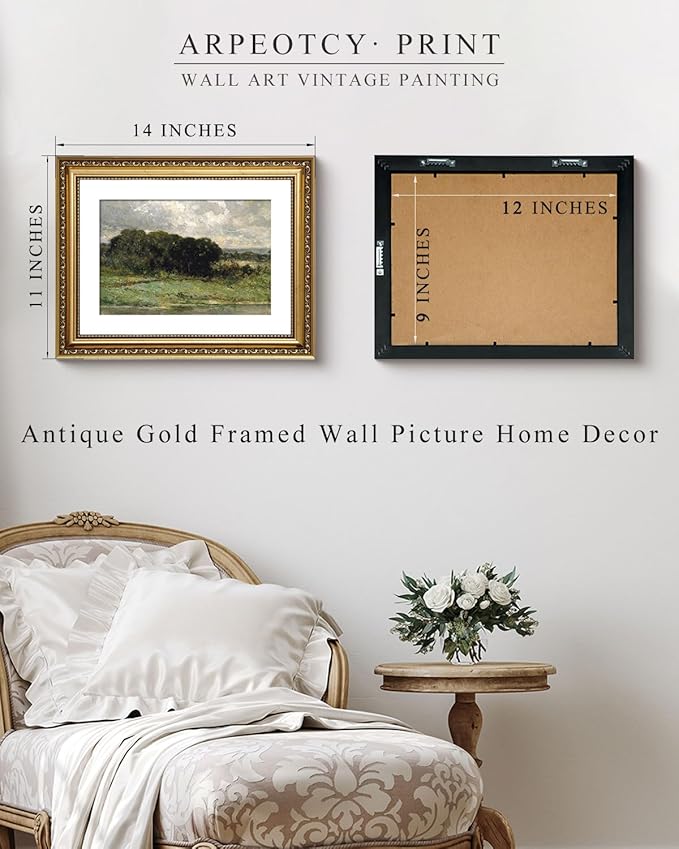 ARPEOTCY Vintage Gold Framed Wall Art, Swale Land Scenery Retro Paintings, Canvas Prints Artwork with Antique Frame, Victorian Wall Picture Decor for Room Gallery Living Room 11x14 inch