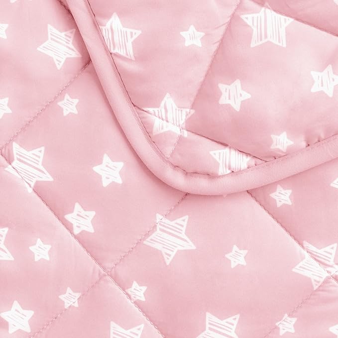 Baby Blanket for Boys and Girls, Soft Cozy Toddler Comforter Quilted with Pink Star Print, Ultra Soft Down Alternative Crib Comforter, 39x47 Inches