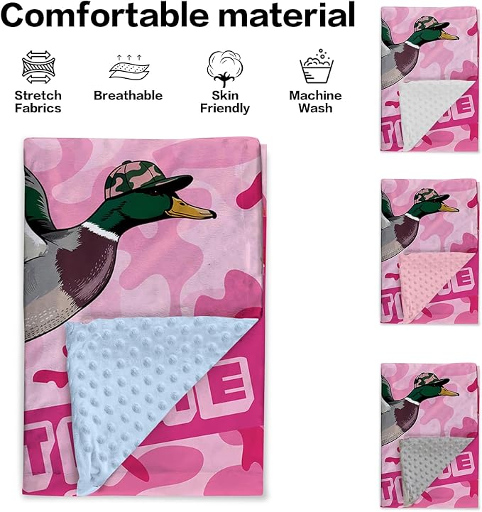 Personalized Baby Blanket with Name – Woodland Duck Theme Pink Soft Receiving Blanket for Newborn Girls, Custom, Cozy Nursery Decor for Toddlers