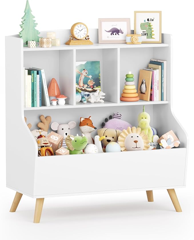 Curipeer Kids Bookshelf and Toy Storage, 3-Tier Wooden Open Bookcase, Baby Book and Toy Storage Display Organizer with Spacious Top Shelf for Children, Family, White(Large Size)