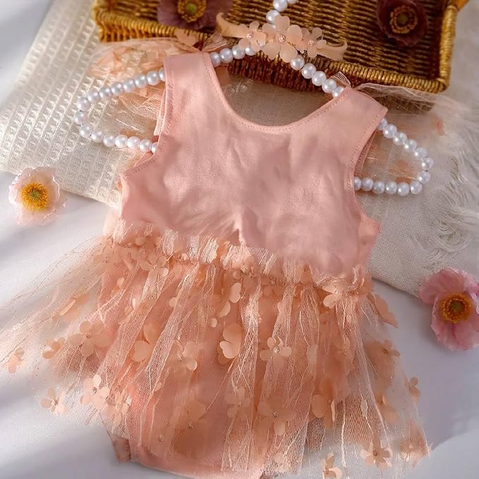Newborn Girl Photography Outfits, Backless Lace Romper with Flower Headband Photo Props, Baby Girl Photoshoot Outfits