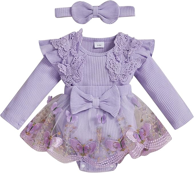 Giraropa Baby Girl Fall Winter Clothes Long Sleeve Romper Dress + Socks + Headband Newborn Infant Cute Casual Outfits