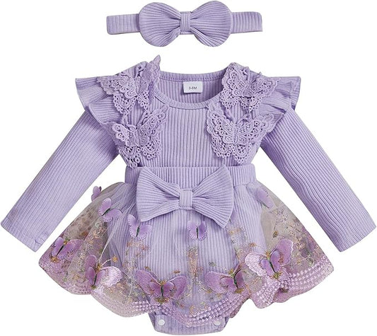 Giraropa Baby Girl Fall Winter Clothes Long Sleeve Romper Dress + Socks + Headband Newborn Infant Cute Casual Outfits