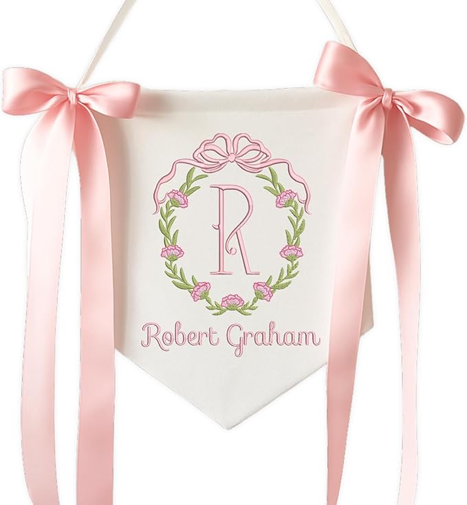 EMBROIDERED Name Baby Banner, Baby Flag with Monogram Name, Personalized Baby Name Sign, Customizable Baby Name, Baby Announcement Sign for Hospital (08)