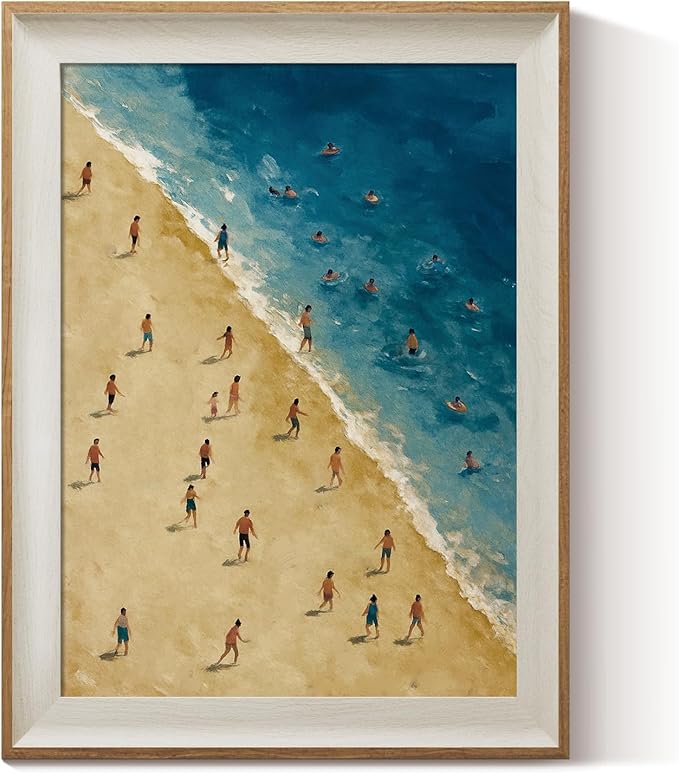 ARPEOTCY Framed Canvas Wall Art, 12x16 Inch Beach Scene Painting Print, Aerial Ocean View Coastal Wall Decor for Bathroom, Bedroom or Living Room, Summer Seaside Artwork