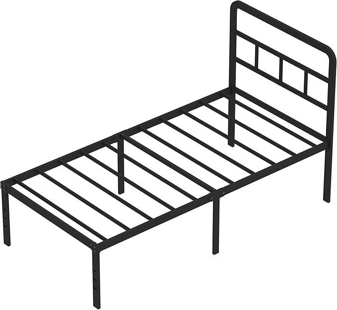 18 Inch Twin XL Bed Frame with Headboard No Box Spring Needed Metal Platform Heavy Duty Steel Slat Mattress Foundation/Easy Assembly/Noise Free/Black