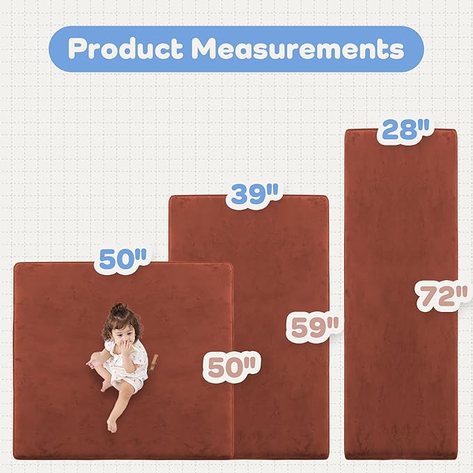1.3" Thick Baby Floor Play Mat 50x50, Basic Padded Foam Mat for Tummy Time Crawling, Non Slip Cushioned for Babies Toddlers Infants Kids (Coral)