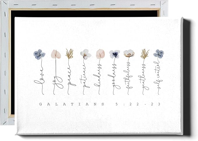 Galatians 5 22-23 Wall Art Fruit of the Spirit Picture Floral Scripture Wall Art Minimalist Flower Posters Bible Verse Quotes Plant Floral Pictures Modern Flower Poster for Bedroom 16x24in with Frame