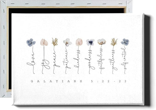 Galatians 5 22-23 Wall Art Fruit of the Spirit Picture Floral Scripture Wall Art Minimalist Flower Posters Bible Verse Quotes Plant Floral Pictures Modern Flower Poster for Bedroom 16x24in with Frame