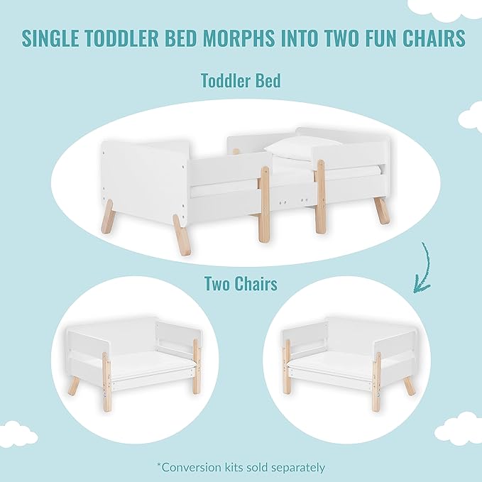 Dream On Me Osko Convertible Toddler Bed Made with Sustainable New Zealand Pinewood in White and Natural, JPMA & Greenguard Gold Certified, Non-Toxic Finish