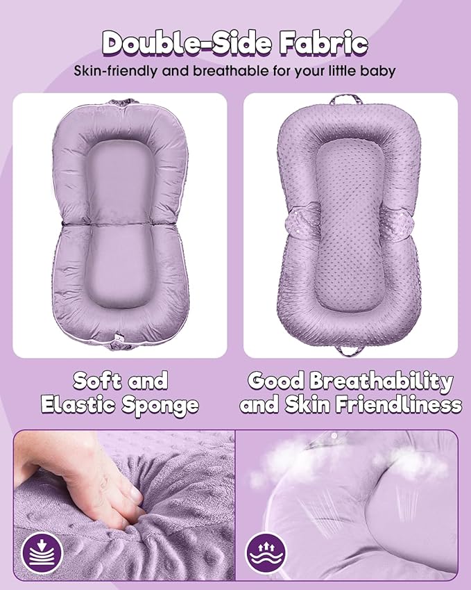 Baby Lounger Pillow : 2-in-1 Infant Lounger for Newborn 0-48 Months, Portable Tummy Time Mat for Home and Travel, Breathable & Soft Baby Seat for Baby, Babies Essentials Gifts