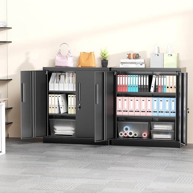 Crownland 36” Metal Storage Cabinet, Lockable Garage Storage Cabinets, Office File Cabinet with Adjustable Shelves for Garage, Home Office, Classroom, Pantry, File(Classic Black-Narrow Size)