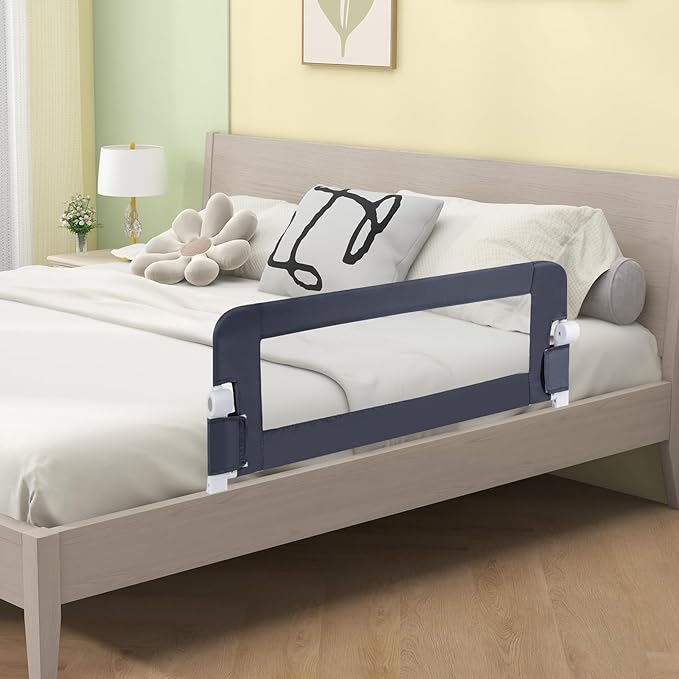 BABY JOY Bed Rails for Toddlers, Extra Long, Swing Down Safety Bed Guard for Convertible Crib, Folding Baby Bedrail for Kids Twin, Double, Full Size Queen & King Mattress (48-Inch, Dark Gray)