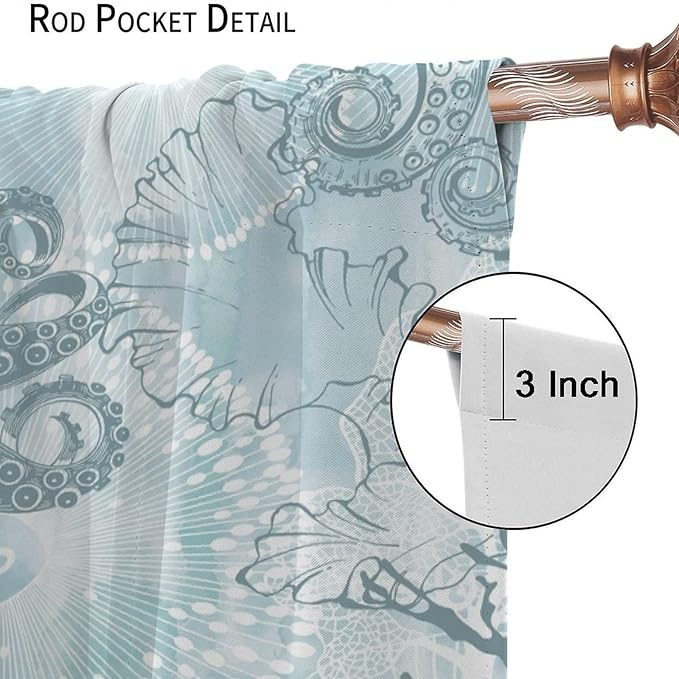 Coastal Window Curtains,Nautical Beach Themed Thermal Insulating Blackout Curtain for Living Room, Bedroom Set 2 Panels,72x63 Inches