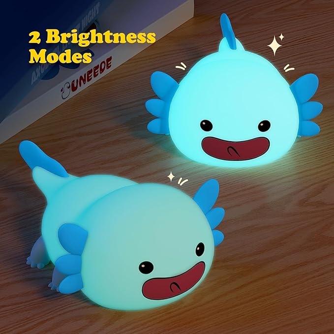 UNEEDE Axolotl Night Light for Kids, Animal Silicone Nursery Night Lamp, Rechargeable Table Lamp Bedside Lamp, Cute Room Decor Night Light for Bedroom Living Room Dining Desk Decor Gift Kawaii Toys