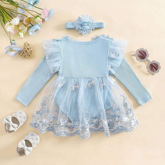 Giraropa Baby Girl Fall Winter Clothes Long Sleeve Romper Dress + Socks + Headband Newborn Infant Cute Casual Outfits
