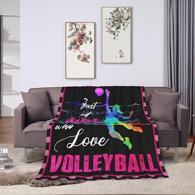 Volleyball Blanket Just A Girl Who Loves Volleyball Throw Blanket Super Soft Flannel Lightweight Fluffy Plush Fuzzy Fleece Sports Decor Blanket Gifts for Girl Woman Kids for Bed Sofa Bedding 40"X50"
