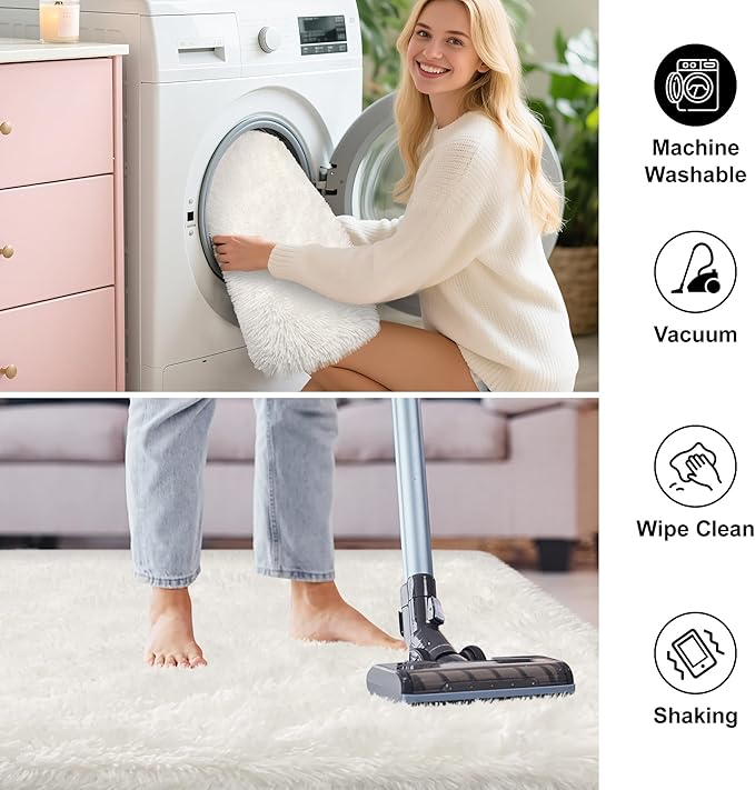 White Fluffy Rug for Bedroom Living Room, 2x3 Small White Area Rug Furry Throw Bedside Rug for Dorm, Non-Slip Entryway Indoor Front Door Mat, Soft Plush Shag Carpet Washable for Nursery Kids