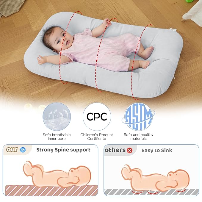 Baby Lounger for Newborn, Bionic Design Baby Lounger, Soft Organic Cotton Breathable Lounger for Infants 0-18 Months (Gray)