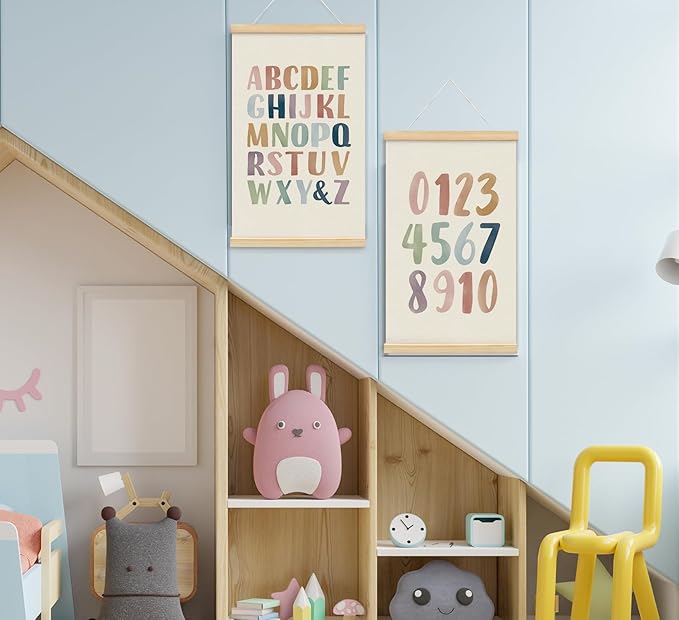 foedor Alphabet Poster Framed for Kids toddlers,Nursery Playroom Wall Decor Poster Hanger Frame,Hanging Banner Decor for Nursery Toddler Girls Room Play Room, 14x24 Inch, Set of 2