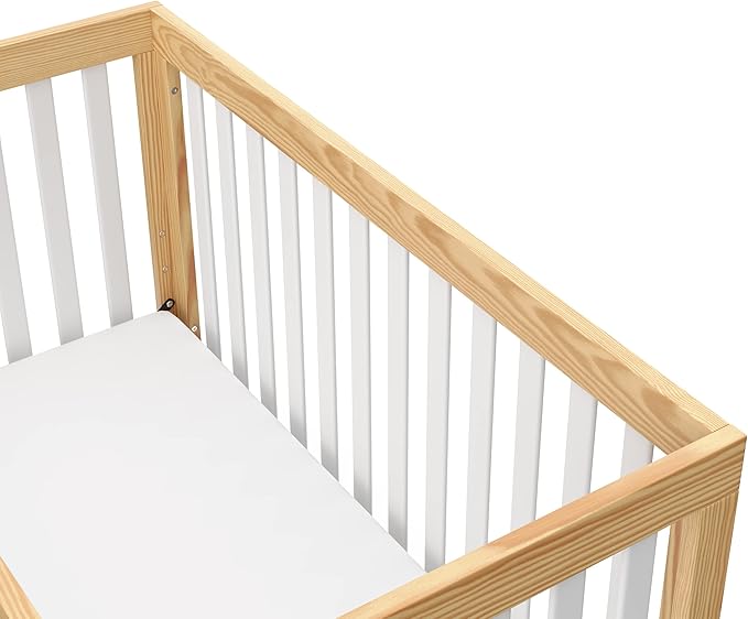 Storkcraft Beckett Convertible Crib (Natural with White Slats) – Converts from Baby Crib to Toddler Bed and Daybed, Fits Standard Full-Size Crib Mattress, Adjustable Mattress Support Base