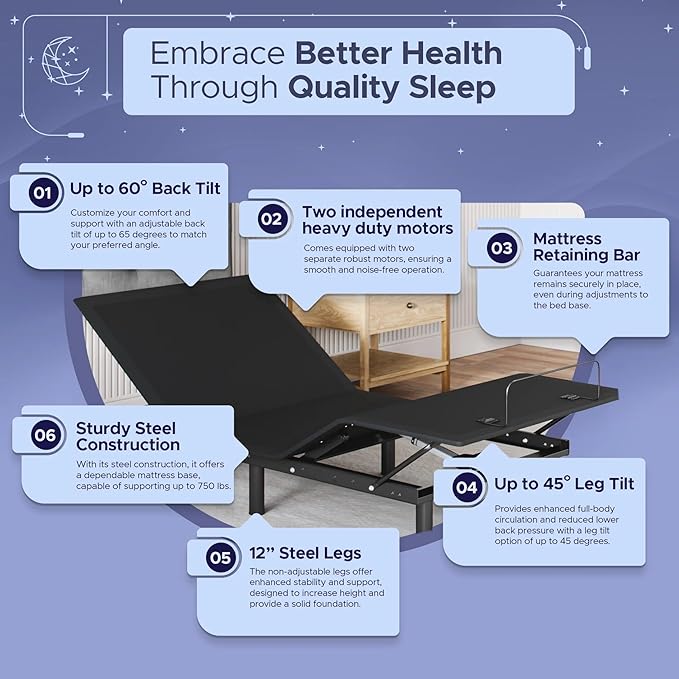 Celestial Aurora Adjustable Bed Base (Frame) + 10 inch Gel Memory Foam Mattress (Medium), Easy Assembly, Head and Foot Lift, Zero Gravity, Memory Positions, CertiPUR-US Bed - TwinXL