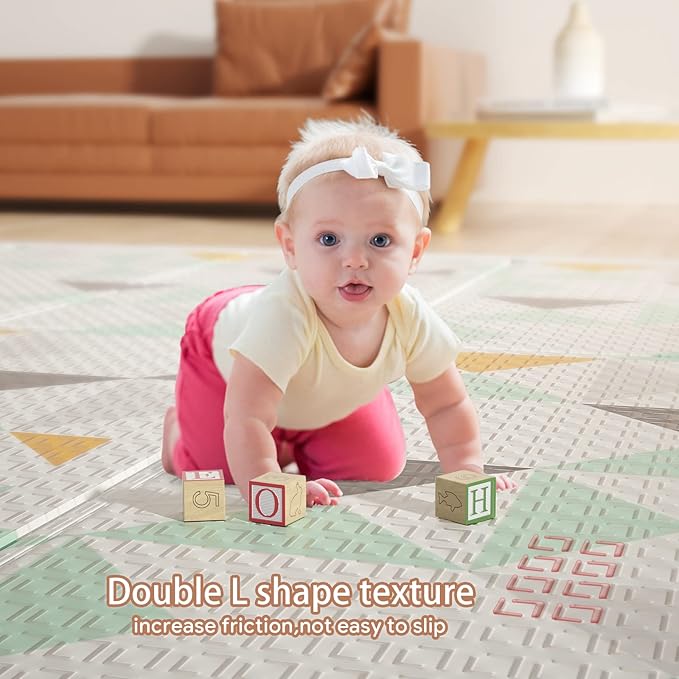 UANLAUO Foldable Baby Play Mat, Extra Large Waterproof Activity Playmats for Babies,Toddlers, Infants, Play & Tummy Time, Foam Baby Mat for Floor with Travel Bag (Triangle(71x59x0.4inch))