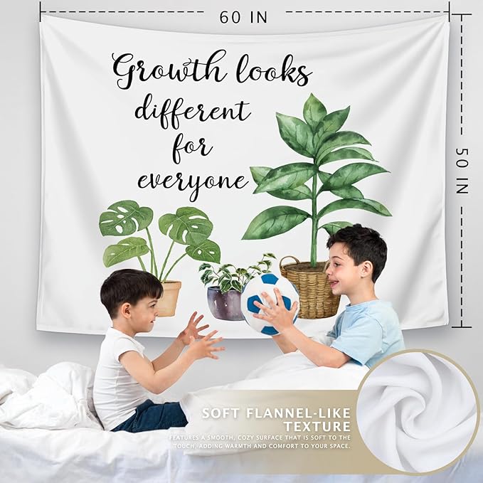 LIANGW Mental Health Tapestry, Inspirational Classroom Tapestry Wall Hanging, Growth Looks Different for Everyone Motivational Wall Art Tapestries Decor for Therapy Counselor Office, 50x60 Inch