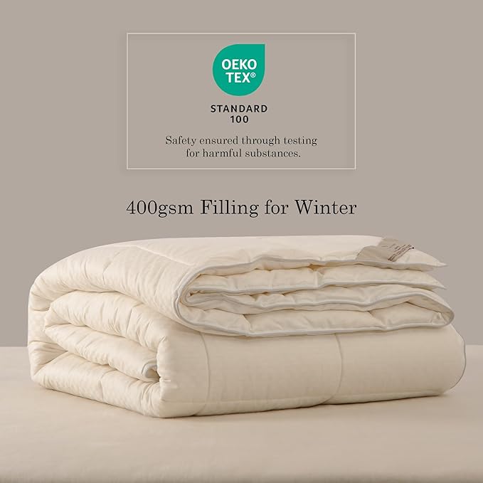 CUDDLE DREAMS Wool Comforter Duvet Insert, 100% Australian Wool Filling with Soft Noiseless Cotton Shell, Natural Warmth (Heavyweight for Winter, Queen)