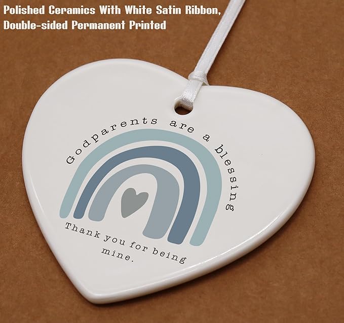 Heart Shaped Christmas Ornament-New Godparents Gift-First Time Godmother Godfather Proposal Pregnancy Announcement Christening Baptism Present-Family Keepsake