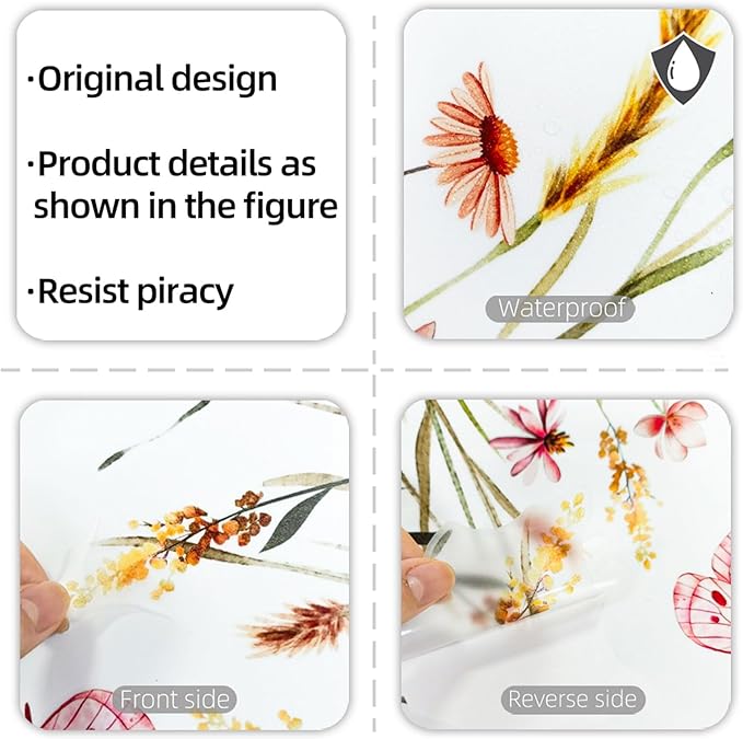 Boho Flower Wall Decals Foxtail Grass Plants Wildflower Floral Leaves Butterflies Dragonflies Wall Stickers for Bedroom Living Room Wall Art Décor
