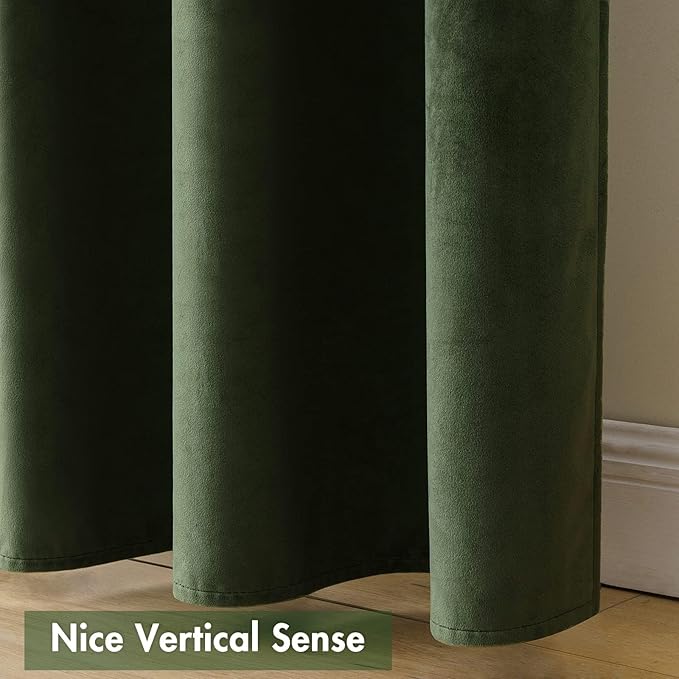 MIULEE Olive Green Velvet Curtains Thermal Insulated Blackout Curtain Drapes for Bedroom Living Room Darkening 94 Inches Long Curtains Panels Rod Pocket Set of 2