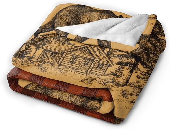 Bear Blanket Rustic Cabin Country Bear Hunting Throw Blanket Soft Cozy Fleece Fuzzy Plush Warm Stuff Bedding Wild Animal Blankets Gifts for Boys Girls Kids Adult Men Women 60"X80"