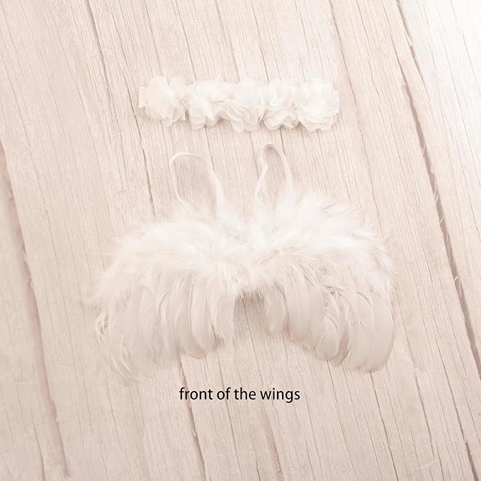 2PCS White Angel Wings With Flower Headband For Newborn Infant Photography Props Soft Fairy Feather Wings For Toddlers Kids Girls Gifts(Color B, One Size)
