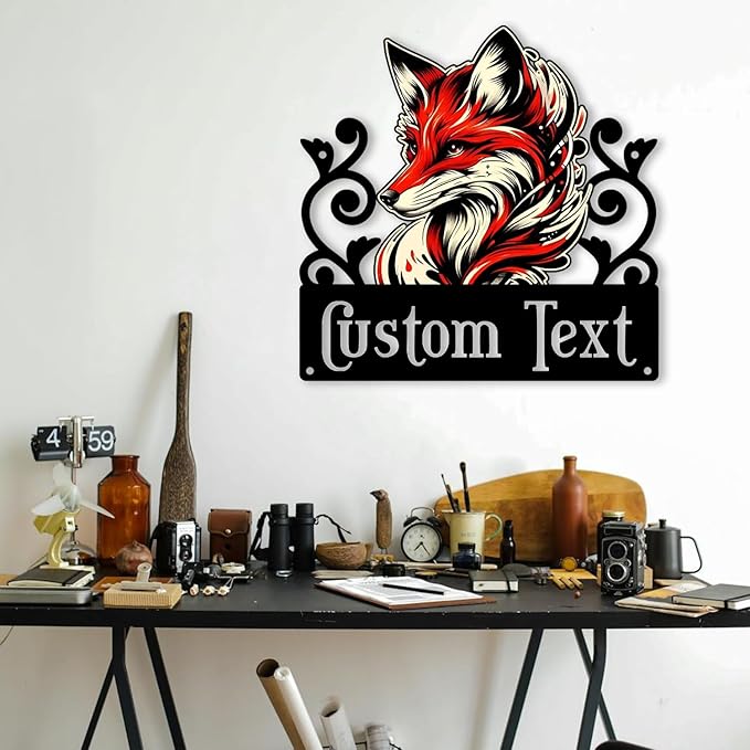 Personalized Fox Metal Wall Art, Fox Decor for Nursery or Cabin, Unique Housewarming Gift for Fox Lovers