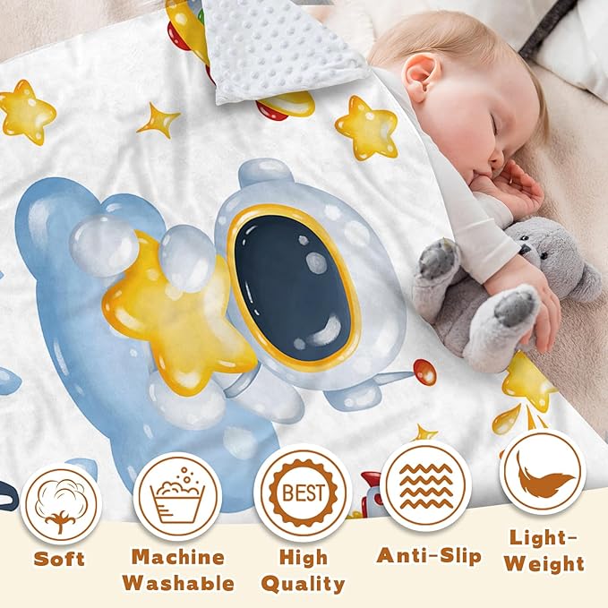Personalized Baby Blanket with Name, Custom Space Astronaut Theme Blanket for Kids, Soft Flannel Bed Throw Blanket Swaddle for Newborn, Customizable Baby Gift & Nursery Blanket(47" x60)