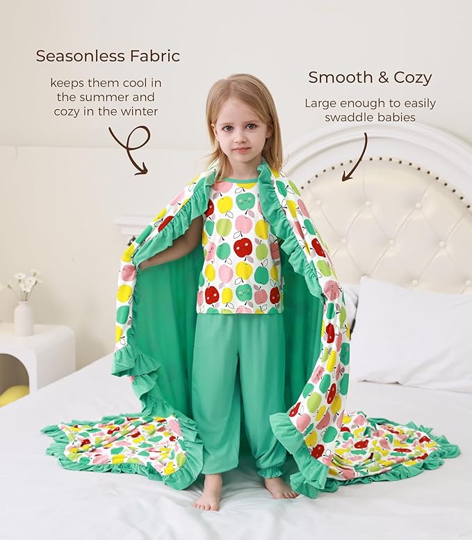 Premium Baby Blankets, Soft Viscose from Bamboo Blanket for Girls, Nursery Crib Bedding Quilt for Newborn and Toddler, Ruffle Blanket Cooling for Hot Sleepers, 50''x50'' Apple
