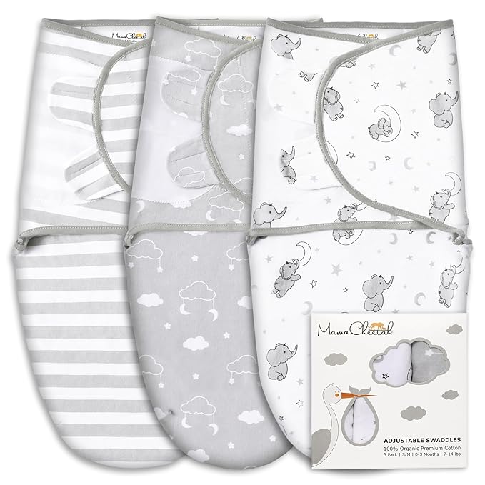 Mama Cheetah Baby Swaddle Sack 3-6 Month, Organic Cotton Swaddling Sleep Sack, Infant Swaddle Blanket, Large Swaddle Wrap, Easy Swaddles for Boy Girl, 3-Pack