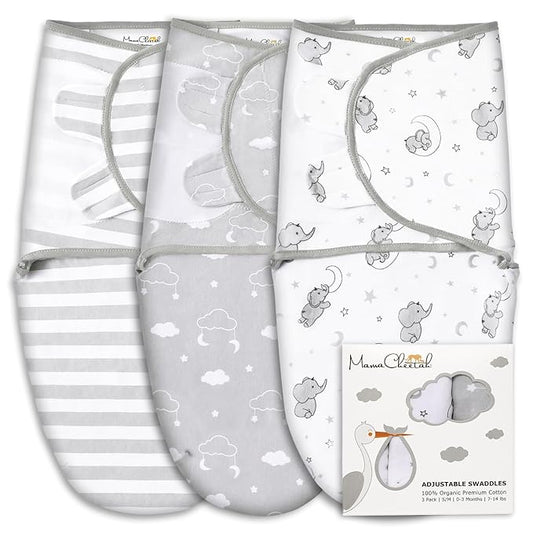 Mama Cheetah Baby Swaddle Sack 3-6 Month, Organic Cotton Swaddling Sleep Sack, Infant Swaddle Blanket, Large Swaddle Wrap, Easy Swaddles for Boy Girl, 3-Pack