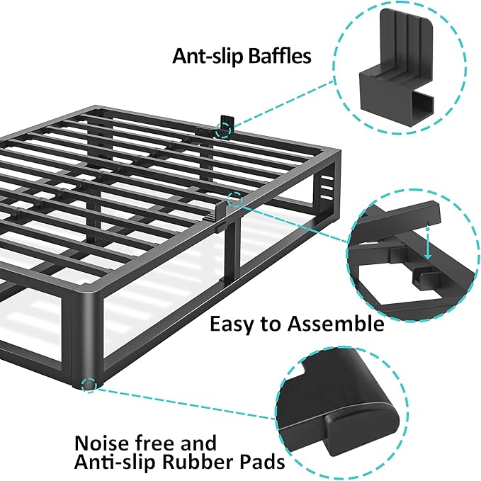 Metal Heavy Duty 12 inch California King Bed Frame with Rounded Corner and Headboard Hole Mattress Retainers 3500 LBS No Box Spring Needed Platform Noise Free Easy Assembly