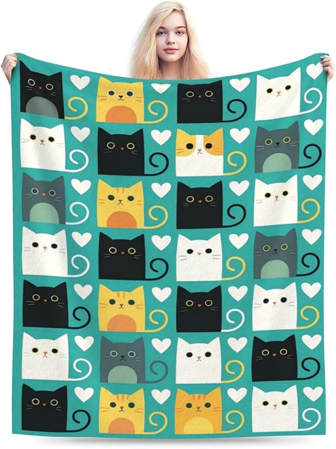 Cute Cat Throw Blanket Lovely Kitten Pet Pattern Fleece Blanket Soft Cozy Fuzzy Plush Warm Stuff Bedding Animal Blankets Gifts for Kids Toddler Cat Lover Boys Girls Kids Adult Men Women 40"X50"