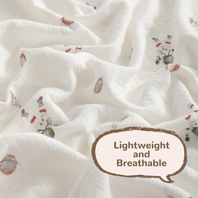 NTBAY 2 Layer Muslin Cotton Baby Swaddle Blanket, 30x40 Soft and Breathable Receiving for Newborns and Infants, Perfect for Crib, Stroller, Travel, Lightweight Nursery Blanket, Astronaut's Journey